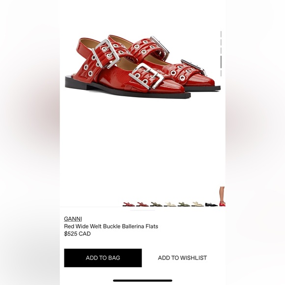 GANNI Feminine Buckle Slingback Ballerinas in Red - Picture 5 of 6